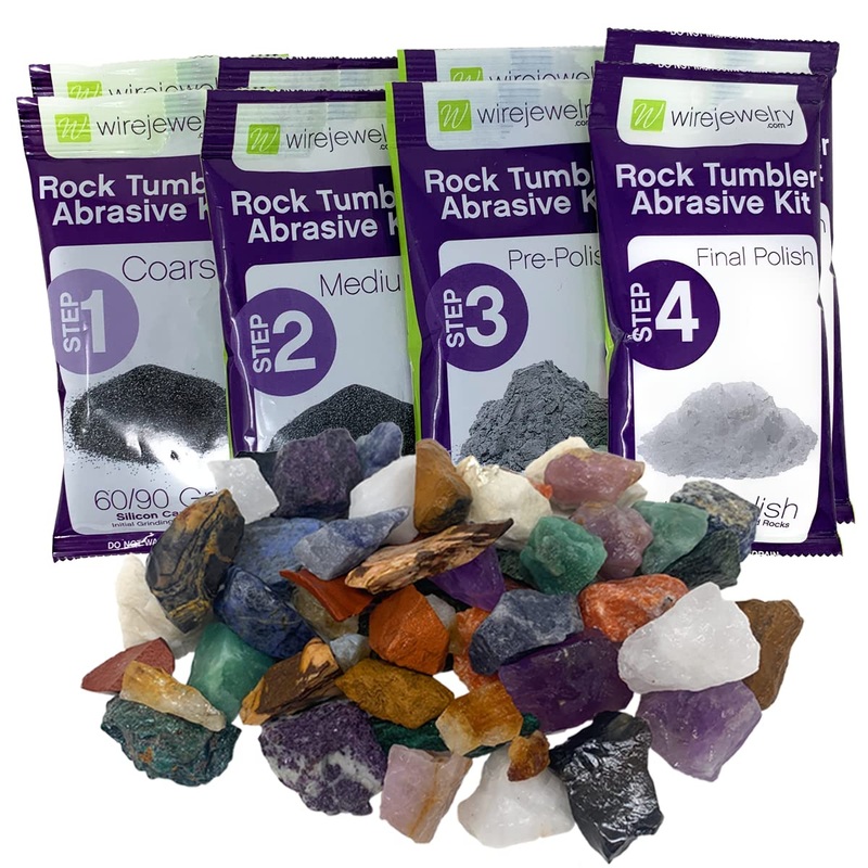Wirejewelry Brazilian Rock Tumbler Refill Kit – 3 Lbs. Of Brazilian Stone Mix And 2 Batches Of 4 Step Abrasive Grit And Polish