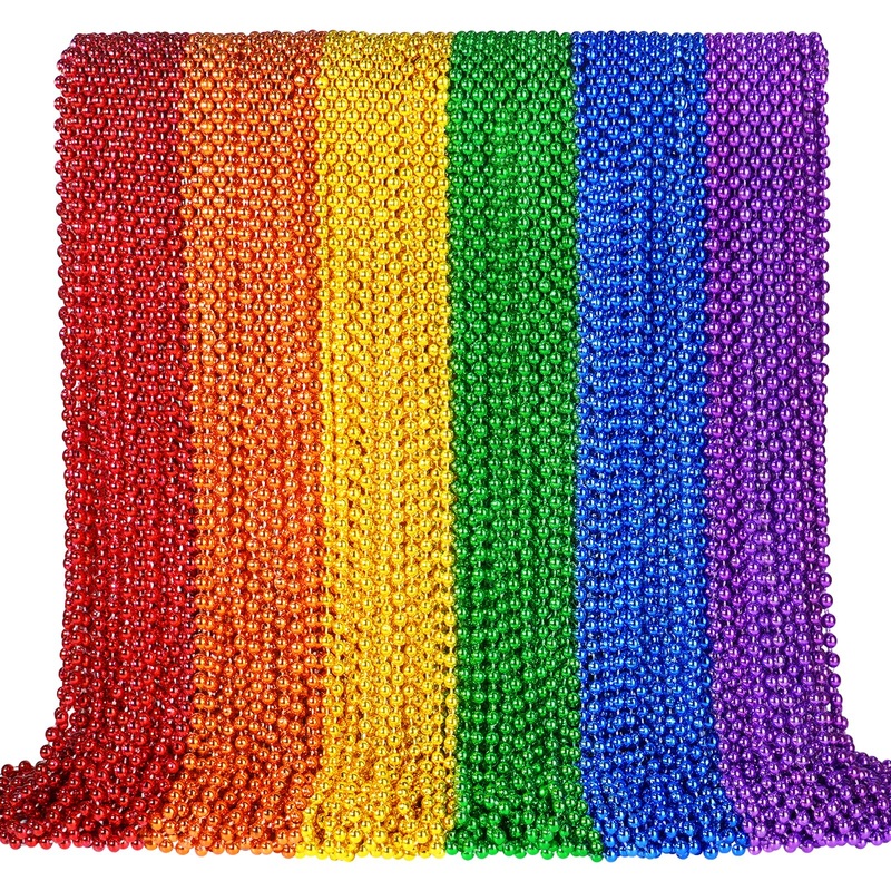 Yaxinrui 144 Pcs Pride Beads Necklaces, Lgbtq Pride Beads Stuff Accessories Metallic Rainbow Bead Necklaces For Gay Lesbian Prid