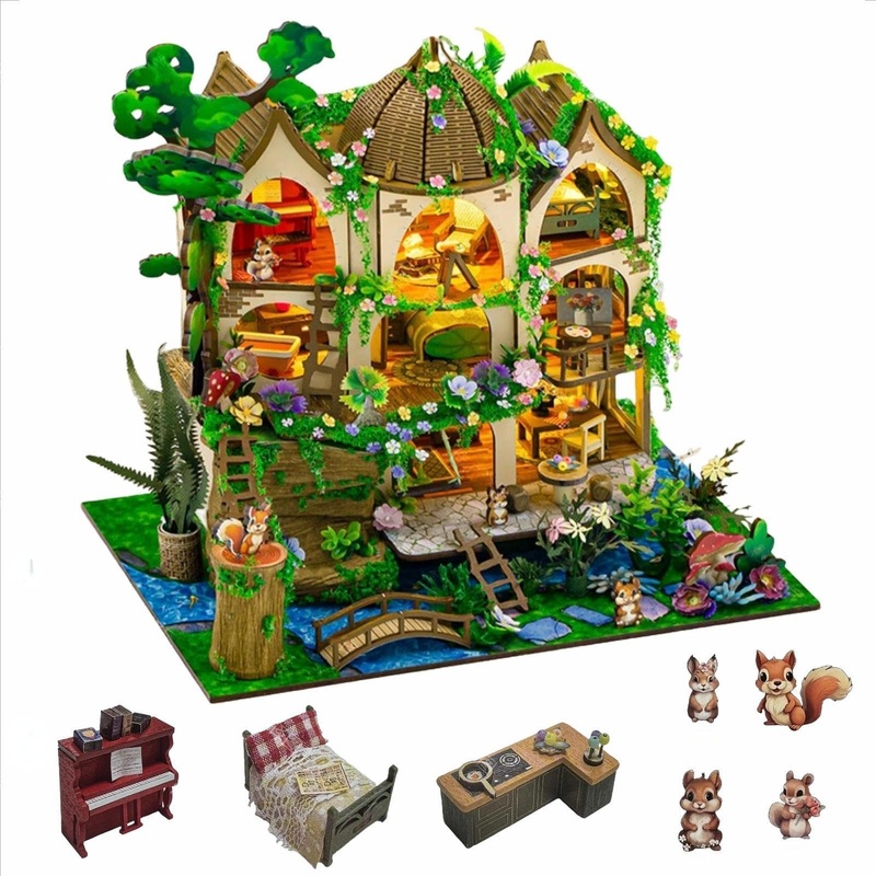 Yswood World Diy Miniature House Kit, Tiny House Kit With Furniture & Led, Diy Wooden Dollhouse Miniature Kit For Adults Teen, W