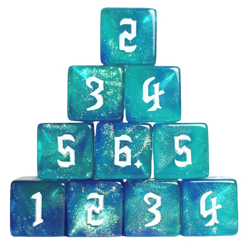 10 Pc D6 Dice 16Mm Acrylic Dice Set For Rpg Mtg Dnd Dice Table Games And Board Games (Cyan+Blue)
