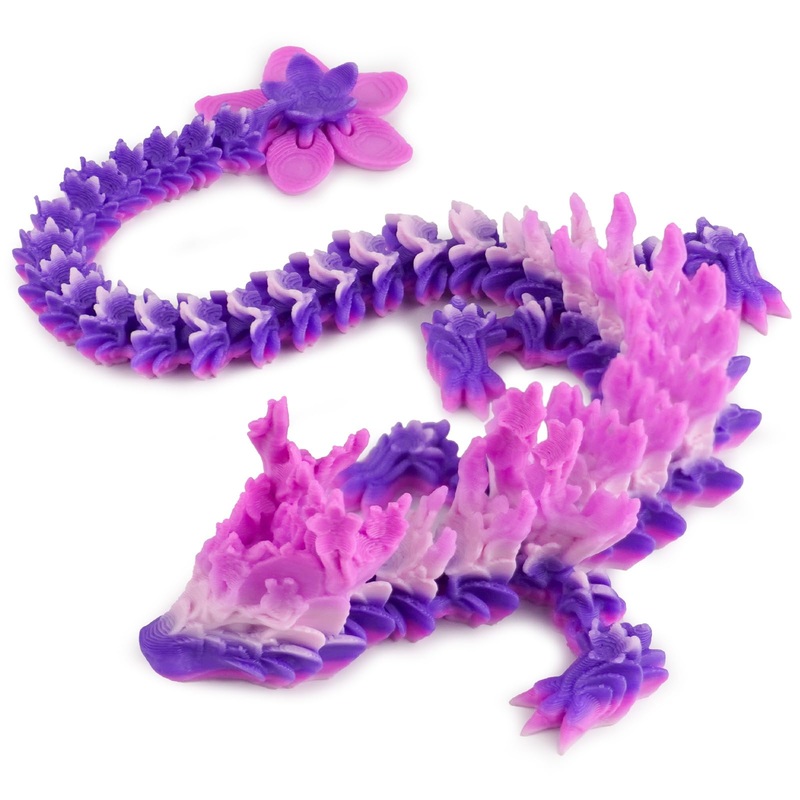 3D Printed Cherry Blossom Crystal Dragon – 12 Inch Articulated Movable Model For Display, Collection, And Unique Gift (Mystic Pe