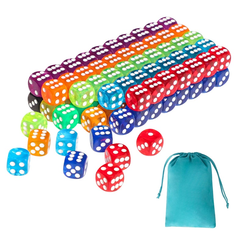 400 Pieces 16Mm Colored Dice Set, Bulk Dice In 10 Translucent Colors With 4 Blue Drawstring Storage Bags, 6 Sided Dice For Board