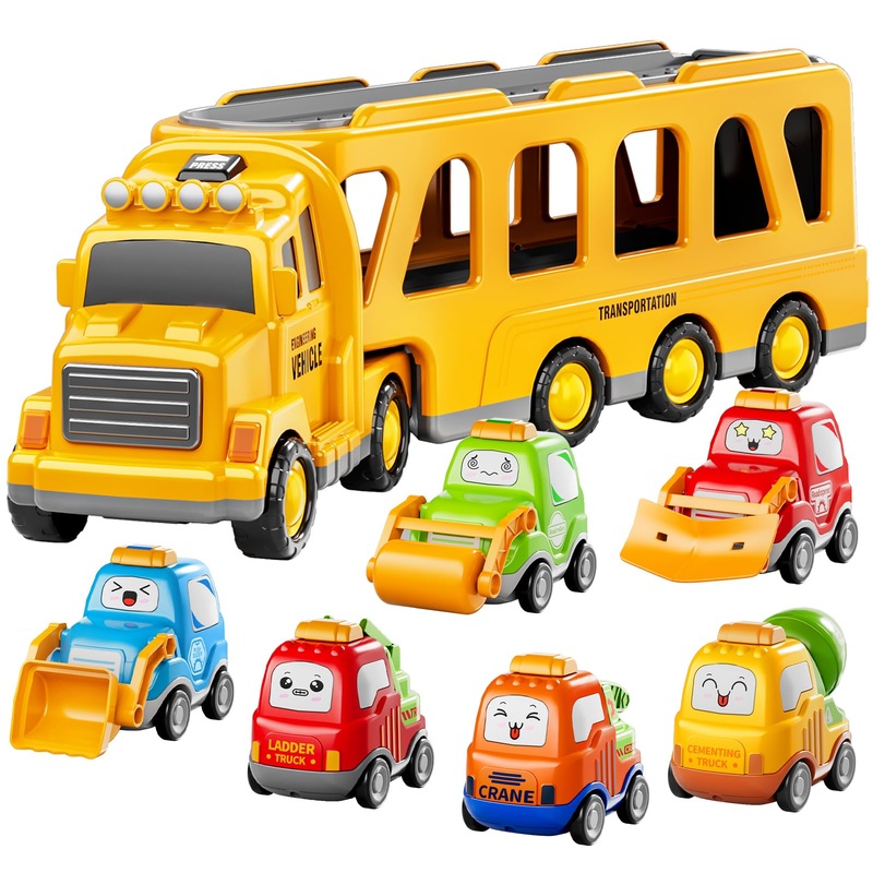 Bennol Toddler Trucks Toys For Boys Kids, 16.9-In Longer Transport Construction Truck With 6 Cars, Car Truck Toys With Lights &