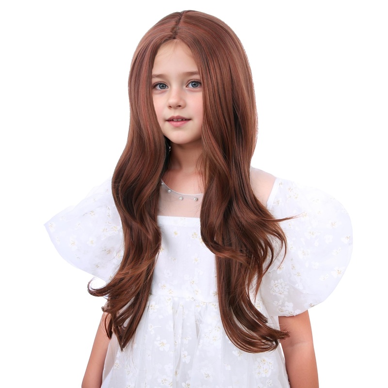 Duduwig Ginger Orange Wig For Kids Gilrs Long Ginger Middle Part Wig Child Long Dark Orange Wavy Curly Wigs Heat Resistant Synth