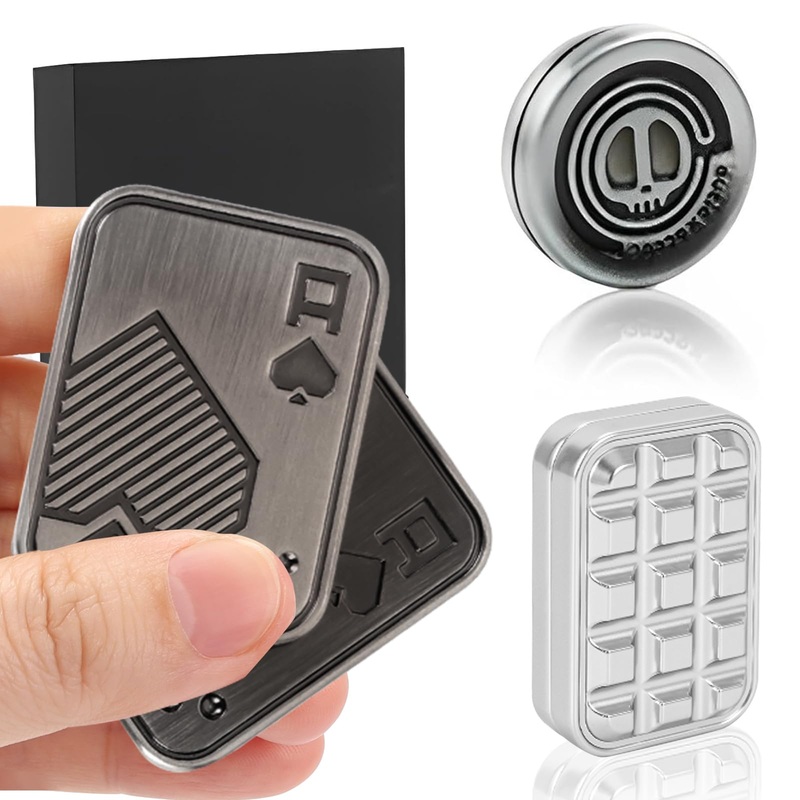Fidget Slider 3 Pack, Magnetic Metal Freestyle Fidget Toys Haptic Coin Poker Card, Edc Fidget Toy For Adults,Relieve Stress Anxi