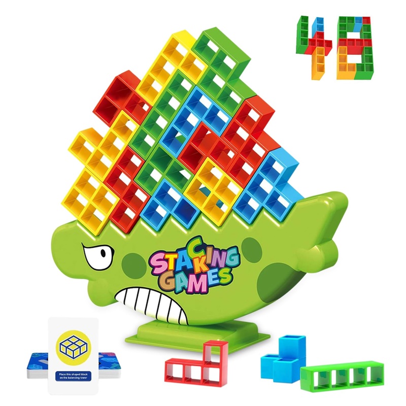 Ghtmony Tower Stack Board Games For Kids 8-12 Years, 48Pcs Balance Building Blocks, Stack Attack Toy For 2 Players, Family, Part