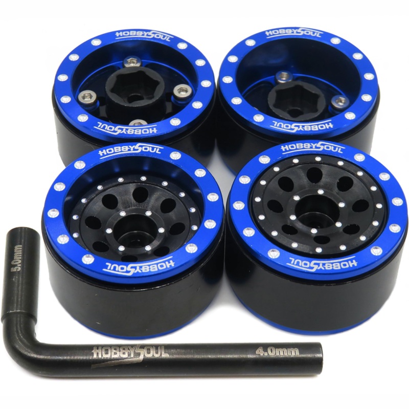 Hobbysoul Adjustable Offset 1.0 Beadlock Wheels Blue Black, Heavy 1.0 Rc Crawler Rims Weight 21G/Rim 7Mm Hex Rims For Axial Scx2
