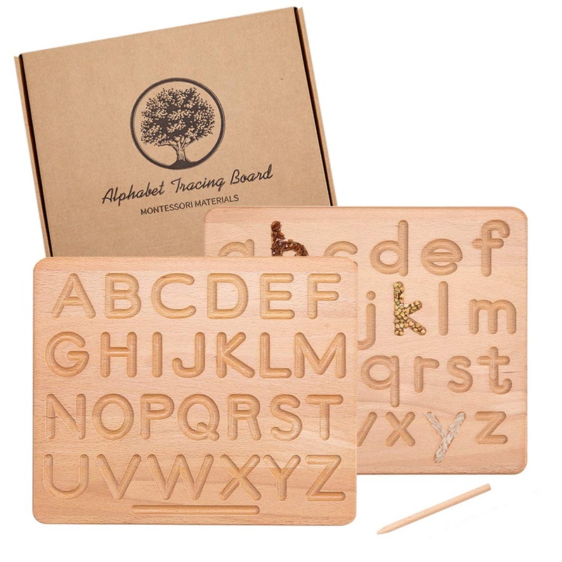 Jetmhh My First Learn To Write Wooden Alphabet Tracing Board Preschool Handwriting Practice For Kids Age 3 4 5 Double-Sided Lear