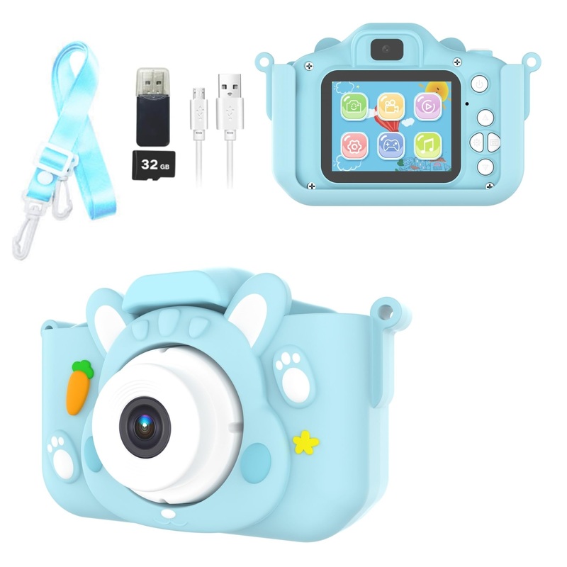 Kids Camera Toys, Upgraded 4800P Dual-Camera Children Digital Video Camcorder Camera With Soft Silicone Cover, Birthday Festival
