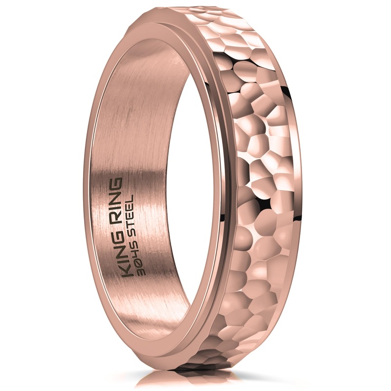 King Ring 6Mm Spinner Hammered Ring – Stress Relief Fidget Ring For Men & Women K39V2 – Rose 11
