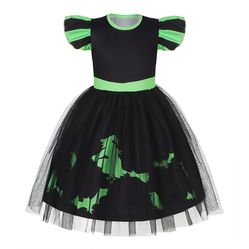 Marendyee Black Witch Costume Girls Halloween Toddler Kids Tulle Dresses Flutter Sleeve (5-6 Years)