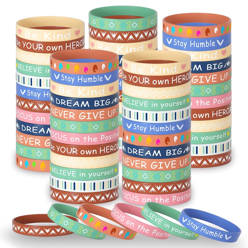 Morcheiong 120 Pieces Motivational Rubber Bracelets Wristbands Inspirational Quote Silicone Bands Unisex Style- 12 Designs