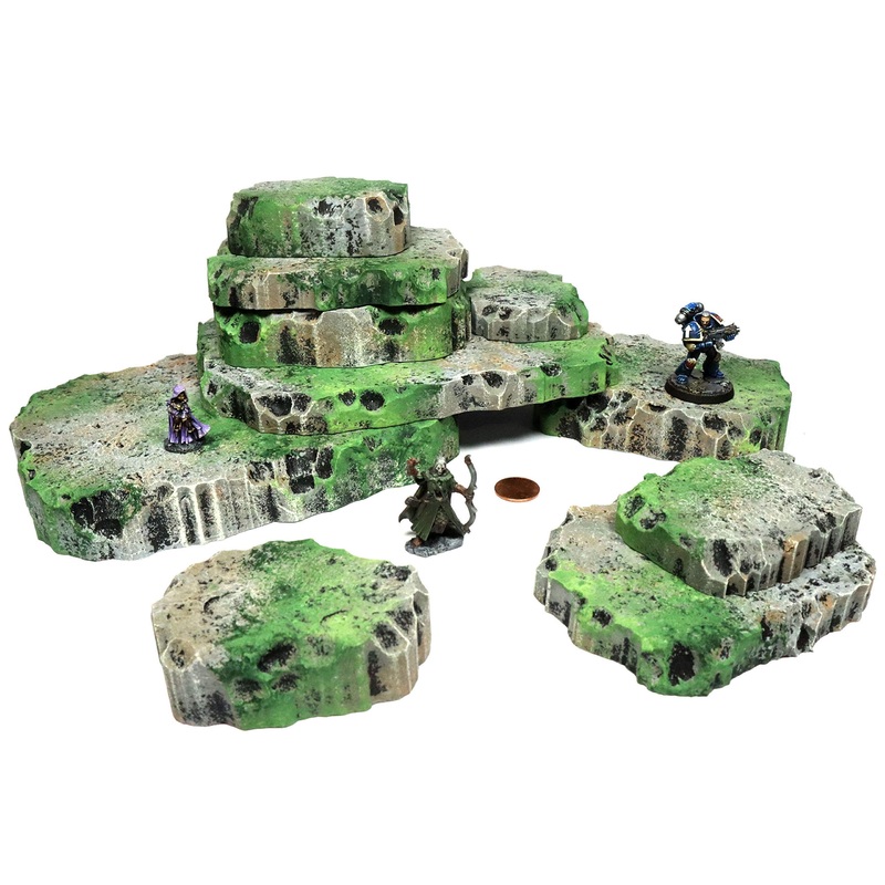 Mossy Stone Stacking Modular Hills Set – – Handmade Terrain For Tabletop War Games And Ttrpgs