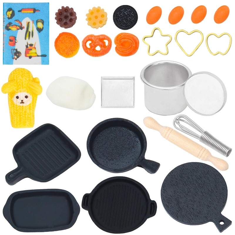Onest 26 Pieces Miniature Dollhouse Accessories Mini Baking Stuff With Baking Dish Egg Cookies Flour Rolling Pin And Others For