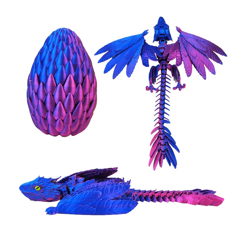 Qouxz Dynamic 3D Printed Dragon Eggs With Dragon Inside,3D Dragon With Wings Movable, Feathered Wyvern Dragon,Full Articulated C