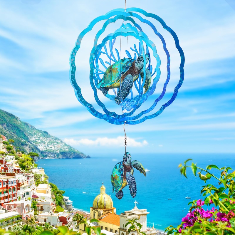 Sea Turtle Wind Spinners Outdoor Clearance – 12 Inches Hanging Stainless Steel Wind Sculpture Patio Lawn Yard Balcony Art Outsid