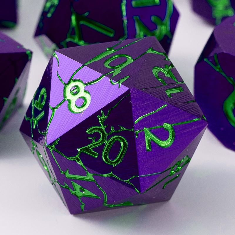 Soar Forge Metal Dice For Dnd And Rpg Gaming – Pharaoh Ruins Purple With Green Cracks – Polyhedral Dice Set Compatible With Rpg,