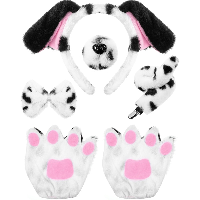 Syhood Puppy Dog Costume Set Kids Dog Ears Headband Bowtie Nose Tail Paw Gloves Dog Animal Costume Accessories For Carnival(Blac