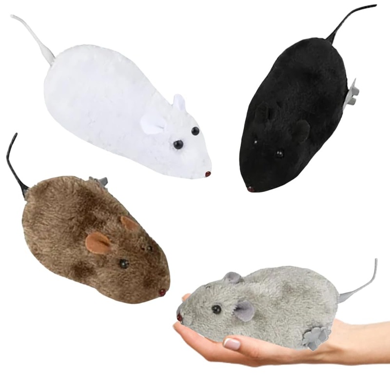 The Dreidel Company Wind-Up Mouse Racing Rat Plush Mice Cat Chaser, Realistic Looking Pet With Twirling Tail (8-Pack)