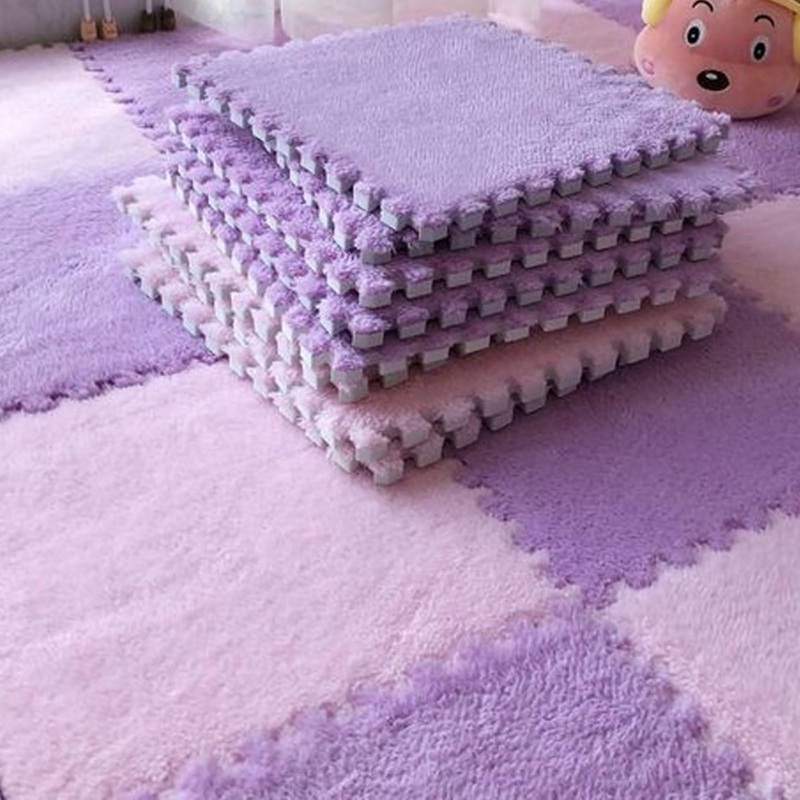 Typutomi 12Pcs Plush Puzzle Foam Floor Mat, Soft Thicken Fluffy Interlocking Square Foam Tiles Area Rugs Carpet For Parlor Bedro