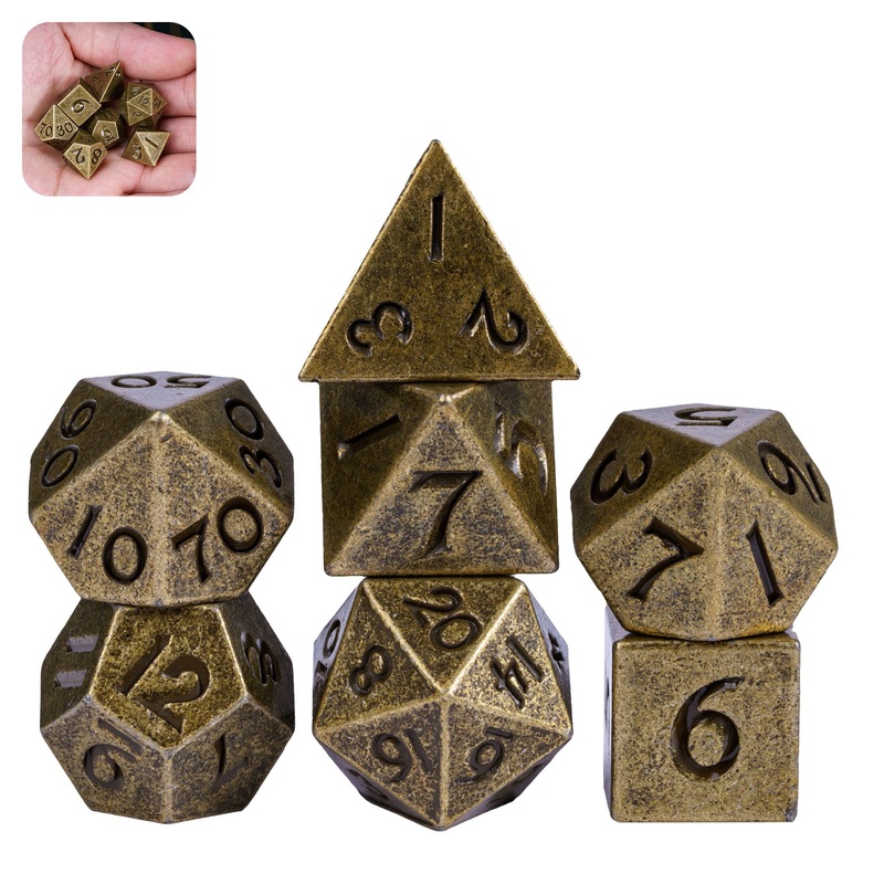 Udixi 12Mm Mini Dnd Dice Metal Dice Set D&D, 7-Die Polyhedral Dice Set For Dungeons And Dragons Role Playing Game (Bronze)