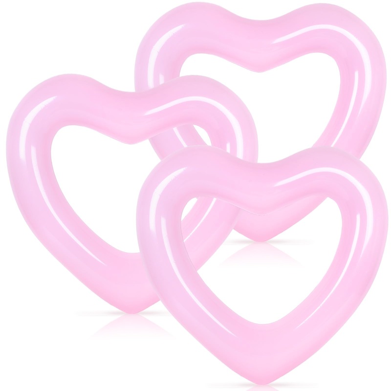 Whaline 3Pcs Inflatable Heart Pool Float Pink Swim Heart Shaped Pool Rings Float Loungers Tube For Summer Pool Beach Bachelorett