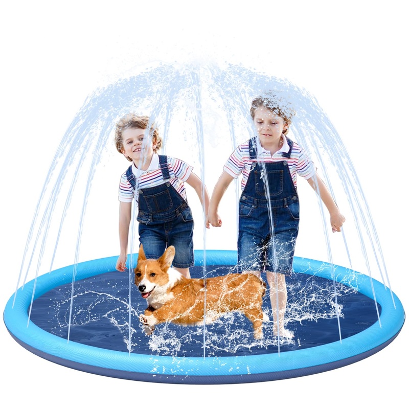 Ysjilide Non-Slip Large Sprinkler Splash Play Mat,Splash Pad For Kids And Dog (Blue, Xl-68)