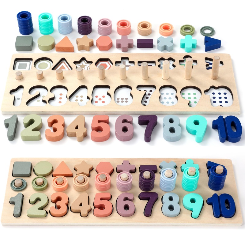 Bekilole Wooden Montessori Toys For Kids Number Puzzles Sorter Counting Shape Stacking Preschool Toys For Boy Girl Toddler Learn