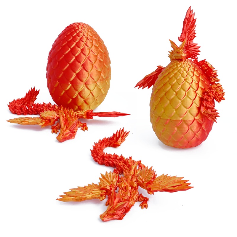 Flavery 3D Printed Flying Dragon In Egg – 9” Flexible Winged Dragon Inside, Easter Egg, Colorful Fidget Toy, Birthday Gift, Des