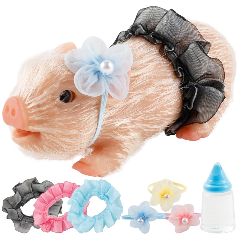 Generic Silicone Pig Silicone Piglet With Nursing Bottle And Clothing Accessories 5 Inch Lifelike Animal Pig Doll Cute Realistic