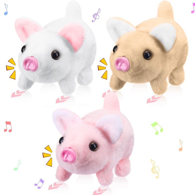 Halloscume 3 Pcs Walking Pig Electronic Plush Toy Interactive Pig Stuffed Animal Twitch Nose Wag Tail Toy Companion Animal Anima