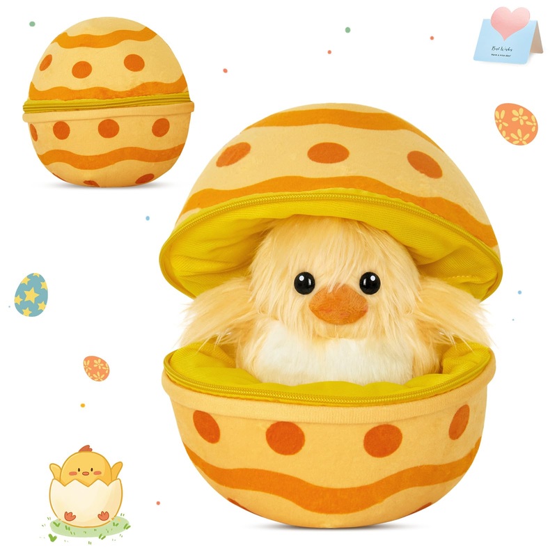 Houwsbaby Easter Chicken Stuffed Animal In The Easter Egg Plush Toy For Kids, Ideal For Easter Basket, Surprises & Holiday Fun,