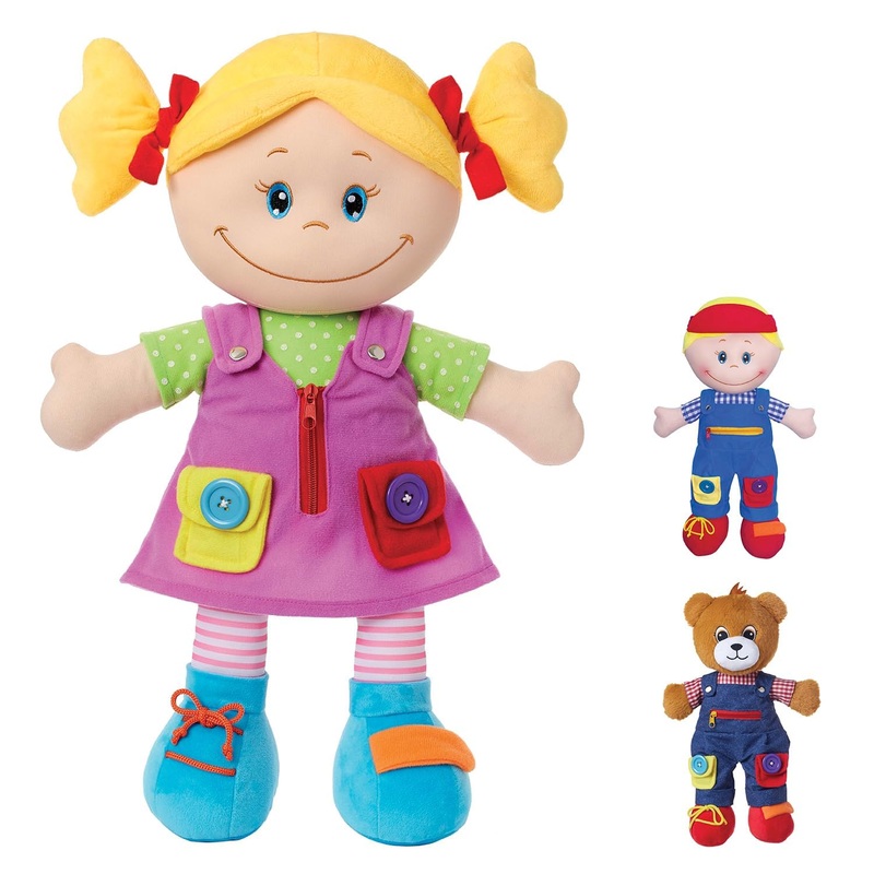 Love & Learn 17” Educational Soft Girl Doll With Zipper, Button, Snap, Shoe Tie, & Self Fastening Skills, Montessori Learning D