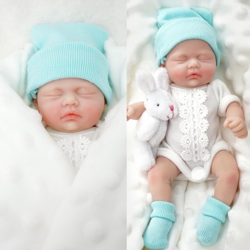Mire & Mire 7 Inch Full Body Silicone Baby Dolls That Look Real,Not Vinyl Dolls,Real Platinum Doll Bald,Soft Lifelike Newborn –