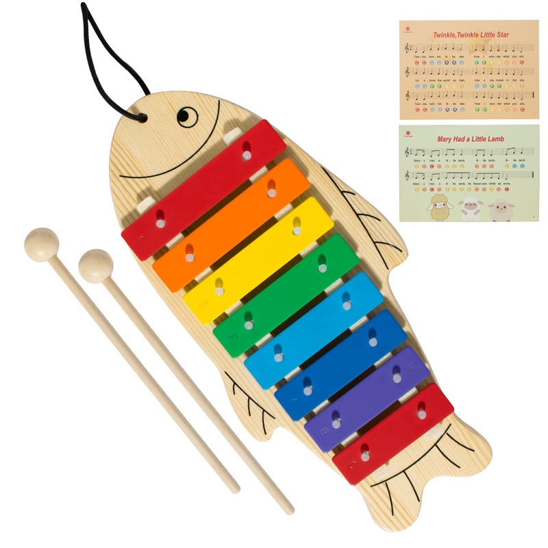 Musicube Xylophone For Baby Toddler Fish Shape Wooden Xylophone With 2 Mallets Educational & Preschool Learning Percussion Instr