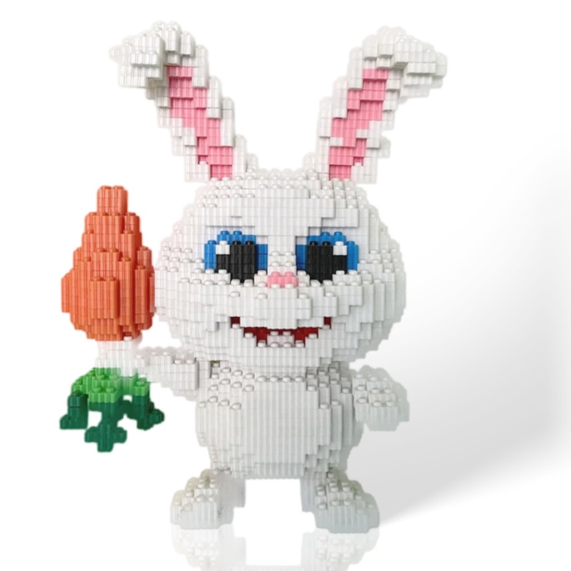 Rabbit Micro Building Blocks Set, Easter Bunny With Carrot, Nanoblock White Jade Rabbit, Wild Safari Animals, Gift For Aged 12 A