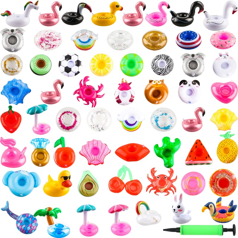 Sonarun 60 Pack Inflatable Drink Holders Inflatable Pool Cup Coasters Inflatable Drinking Cup Holder With Air Pump For Swimming