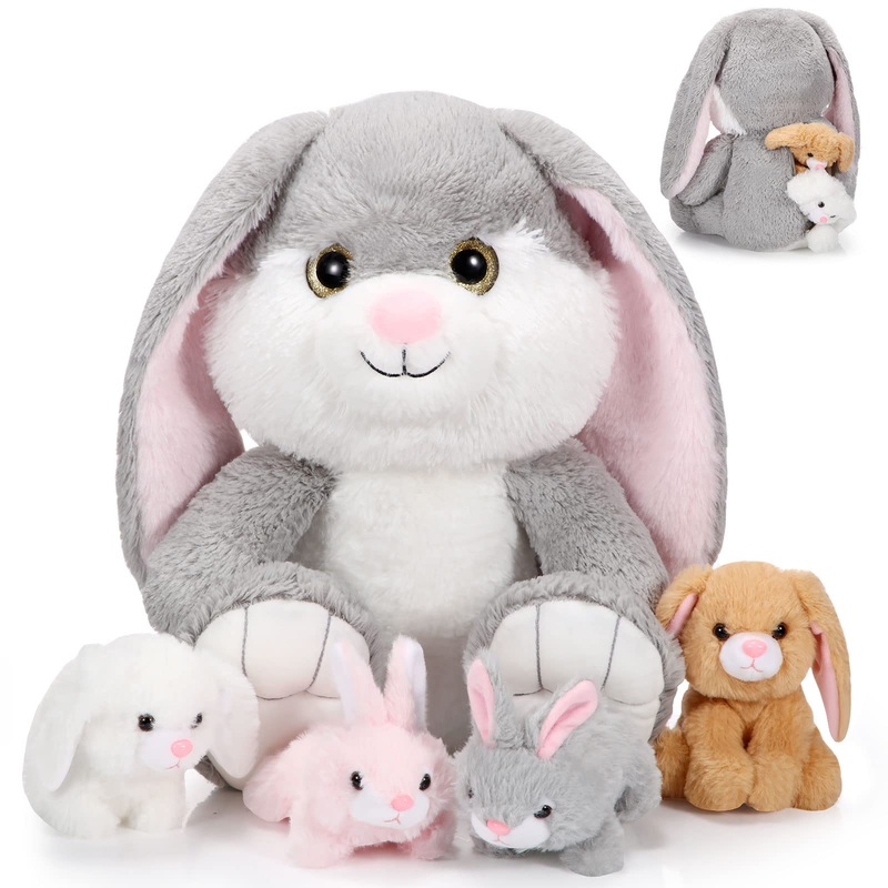 Sratte 5 Pcs Bunny Stuffed Animal Set Large Mommy Bunny Plush With 4 Cute Stuffed Baby Rabbits In Her Belly Soft Cuddly Rabbit P
