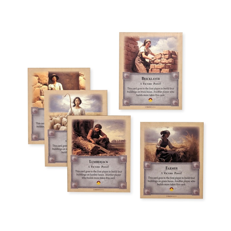 Tabletop Monthly Professions Victory Point Cards With Bricklayer, Stonemason, Farmer, Shepherd And Lumberjack, Compatible With C