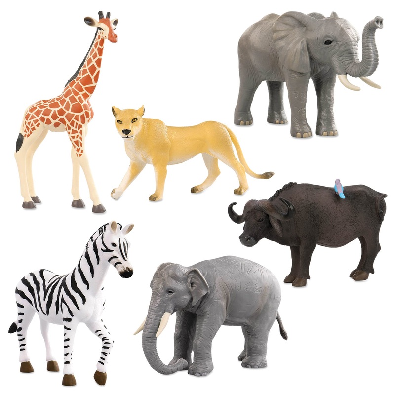 Terra By Battat – 6Pcs 4-5” Wild Life Set – Animal Figurines Include Elephants, Lioness, Zebra, Giraffe & Water Buffalo – Reali