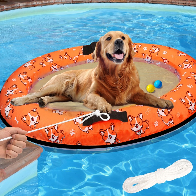 55”X35” Inflatable Dogs Pool Float With Rope,Puppy Raft Floating Mat,Pet Float For Small Medium Large Dogs Up To 80Lb