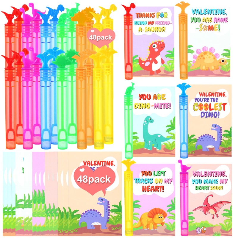 96 Pieces Valentines Day Cards With Dinosaur Bubble Wands Kids Valentines Gifts For Classroom Exchange Gifts Valentines Greeting