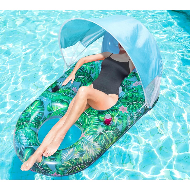 Finduwill Pool Floats With Canopy Adults – Xl Large Pool Float Lounger With Cup Holder, Removable Sun Shade Cover, Inflatable Po