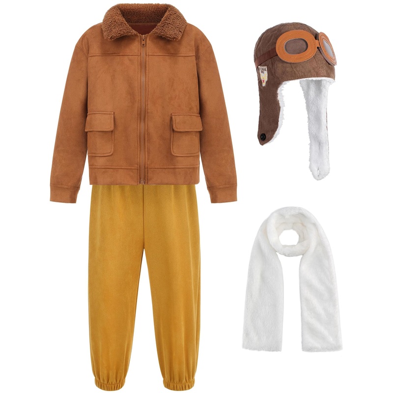 Gz-Laopaitou Aviator Costume Pilot Costume For Kids Flight Jacket Pants Hats With Goggles And Scarves