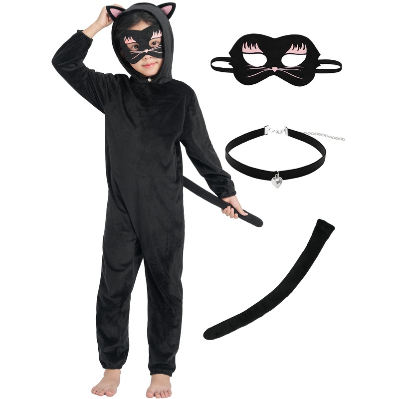 Ikali Cat Costume For Girls, Kids Toddlers Black Cat Costume With Eye Mask, Choker And Tail 4-6 Years
