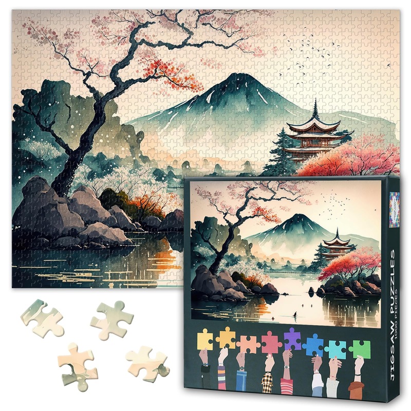 Japanese Landscape 1000 Piece Puzzle For Adults, Adult Puzzle Pieces Relaxing And Fun Activity Mount Fuji Challenging Family Act