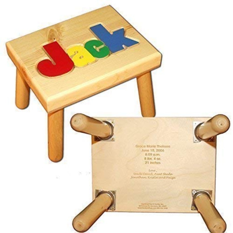 Name Puzzle Stool In Primary Colors With Engraved Message