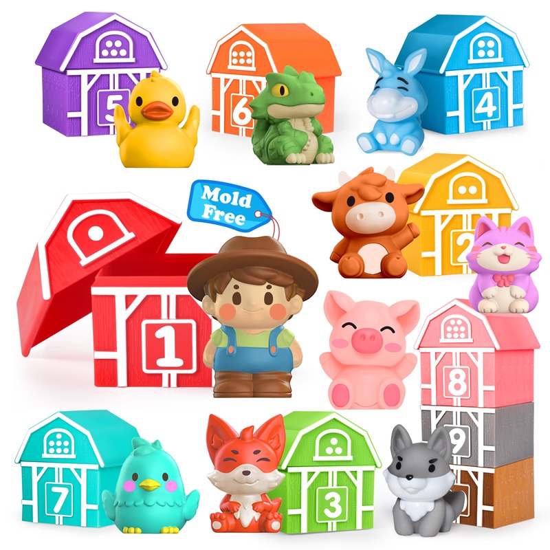 Oriate Learning Farm Animals For Toddlers 1-3, 20Pcs Farm Animals Barn Toy Montessori Counting, Matching & Sorting Fine Motor Ga