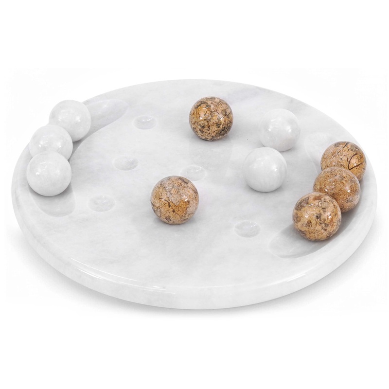 Radicaln Tic Tac Toe 10” Inches White & Coral Handmade Family Board Games For Adults Ideal Tic Tac Toe & Decorative Marble Game