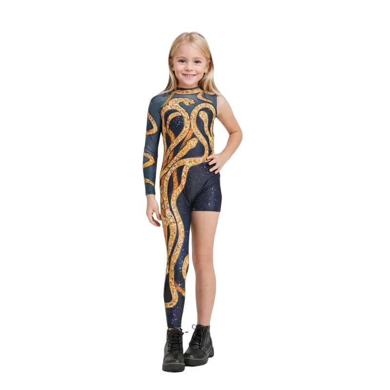 Rwsefk Girls Gold Snake One-Legged Leotard Concert Costume Halloween Birthday Party Dress Up110